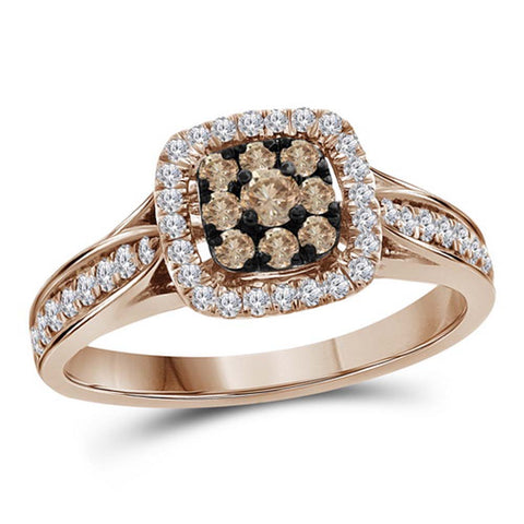 14kt Rose Gold Womens Round Brown Diamond Cluster Bridal Wedding Engagement Ring 1/2 Cttw