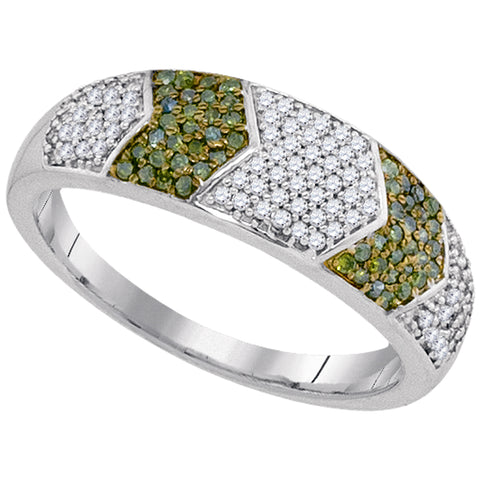 10kt White Gold Womens Round Green Color Enhanced Diamond Band Ring 1/3 Cttw