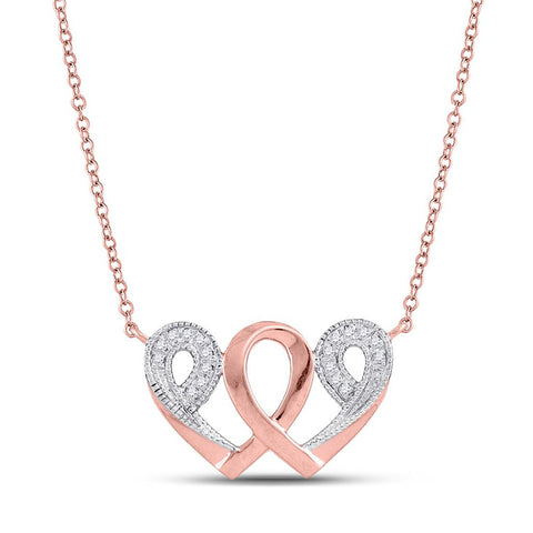 10k Rose Gold Womens Diamond Interwoven Heart Infinity Love Pendant Necklace 1/20 Cttw