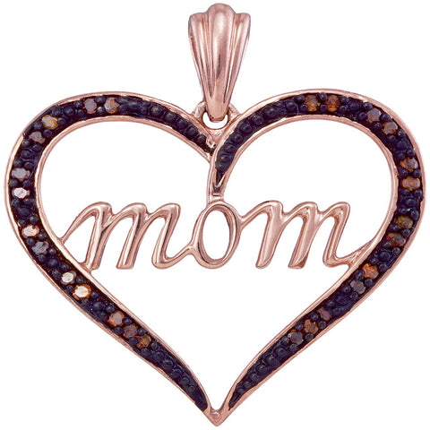 10k Rose Gold Womens Red Color Enhanced Diamond Mom Heart Love Mother's Day Pendant 1/12 Cttw