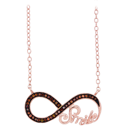 10k Rose Gold Womens Red Color Enhanced Diamond Infinity Smile Love Anniversary Necklace 1/10 Cttw