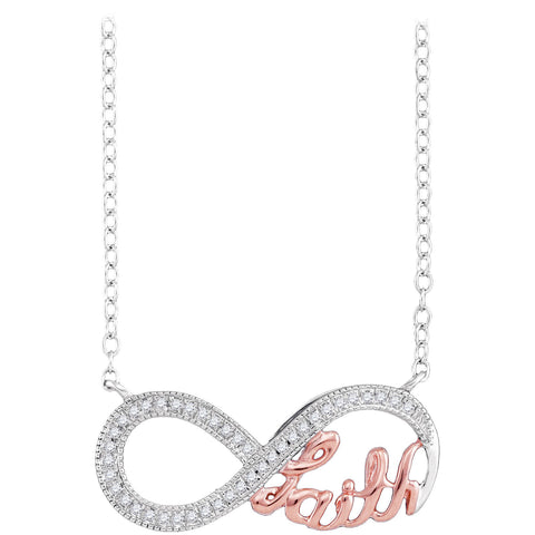 10k White Gold Pink 2-tone Womens Diamond Religious Infinity Pendant Necklace 1/10 Cttw