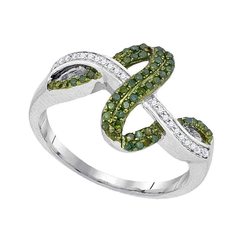 10kt White Gold Womens Round Green Color Enhanced Diamond Fashion Ring 1/4 Cttw