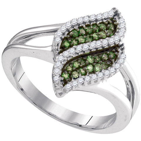 10kt White Gold Womens Round Green Color Enhanced Diamond Cascading Fashion Ring 1/3 Cttw