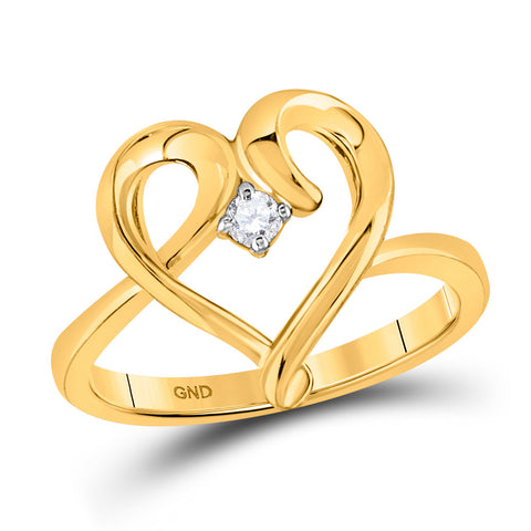 10kt Yellow Gold Womens Round Diamond Heart Promise Ring 1/20 Cttw