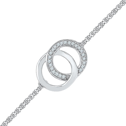 Sterling Silver Womens Round Diamond Linked Double Circle Fashion Bracelet 1/12 Cttw