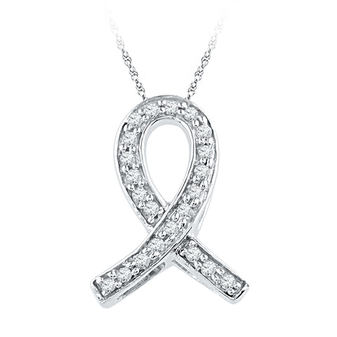 10k White Gold Womens Diamond Ribbon Remembrance Symbol Pendant 1/10 Cttw