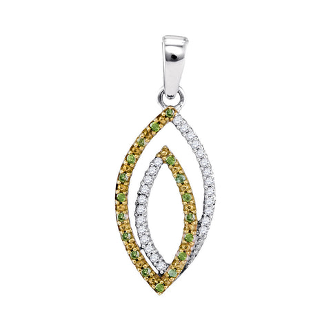 10kt White Gold Womens Round Green Color Enhanced Diamond Oval Pendant 1/8 Cttw