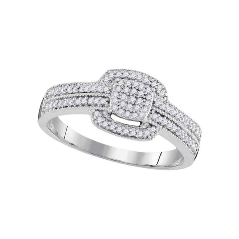 10kt White Gold Womens Round Diamond Square Cluster Bridal Wedding Engagement Ring 1/5 Cttw