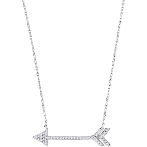 10kt White Gold Womens Round Diamond Arrow Fashion Necklace 1/8 Cttw