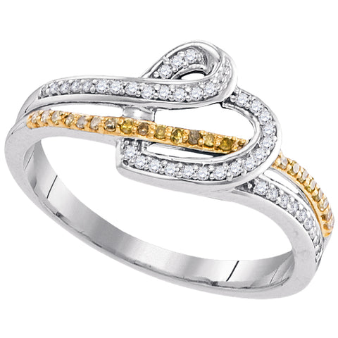 10kt White Gold Womens Round Yellow Color Enhanced Diamond Heart Ring 1/5 Cttw